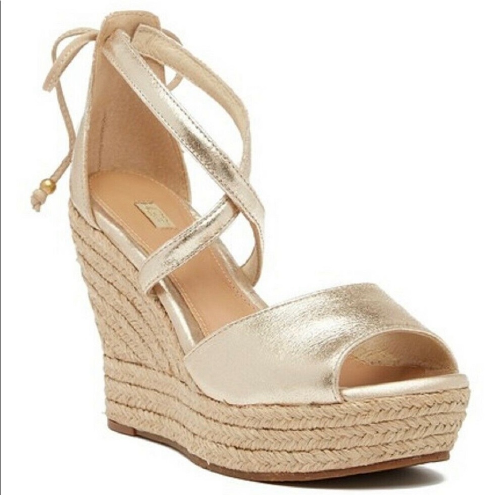 UGG Reagan Metallic Espadrille Wedge Sandal Gold